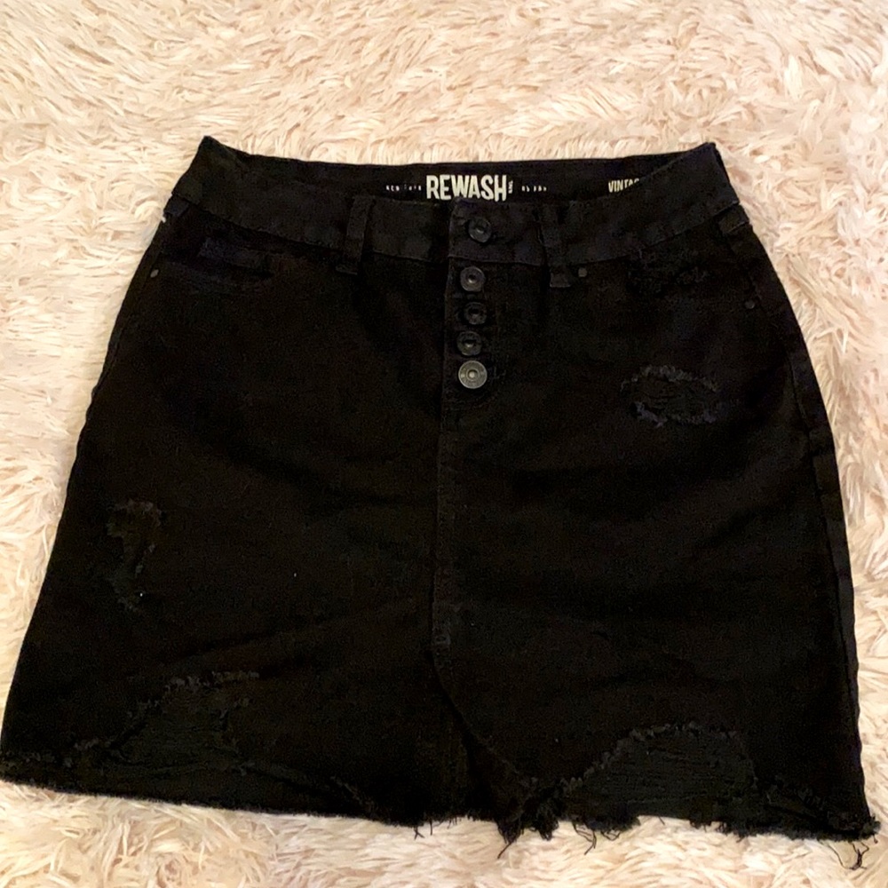 Black Distressed Denim Skirt (Size 1)